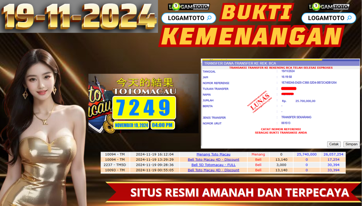 SELAMAT KEPADA MEMBER SETIA LOGAMTOTO BERHASIL JACKPOT DI PERMAINAN TOGEL TOTOMACAU