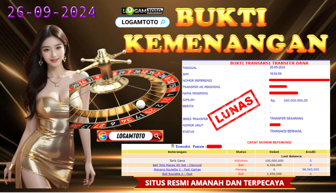 SELAMAT KEPADA MEMBER SETIA LOGAMTOTO BERHASIL JACKPOT DI PERMAINAN LIVE CASINO ROULATE