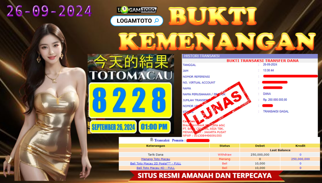 SELAMAT KEPADA MEMBER SETIA LOGAMTOTO BERHASIL JACKPOT DI PASARAN TOGEL TOTO MACAU !!!