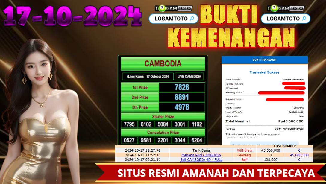 SELAMAT KEPADA MEMBER SETIA LOGAMTOTO BERHASIL JACKPOT DI PERMAINAN TOGEL CAMBODIA POOLS