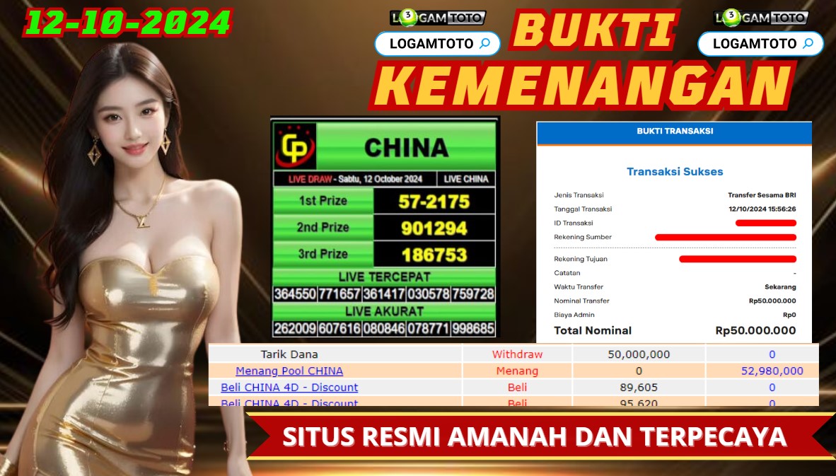 SELAMAT KEPADA MEMBER SETIA LOGAMTOTO BERHASIL JACKPOT DI PERMAINAN TOGEL CHINA POOL