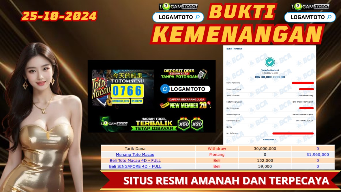 SELAMAT KEPADA MEMBER SETIA LOGAMTOTO BERHASIL JACKPOT DI PERMAINAN TOGEL TOTO MACAU SEASON 1