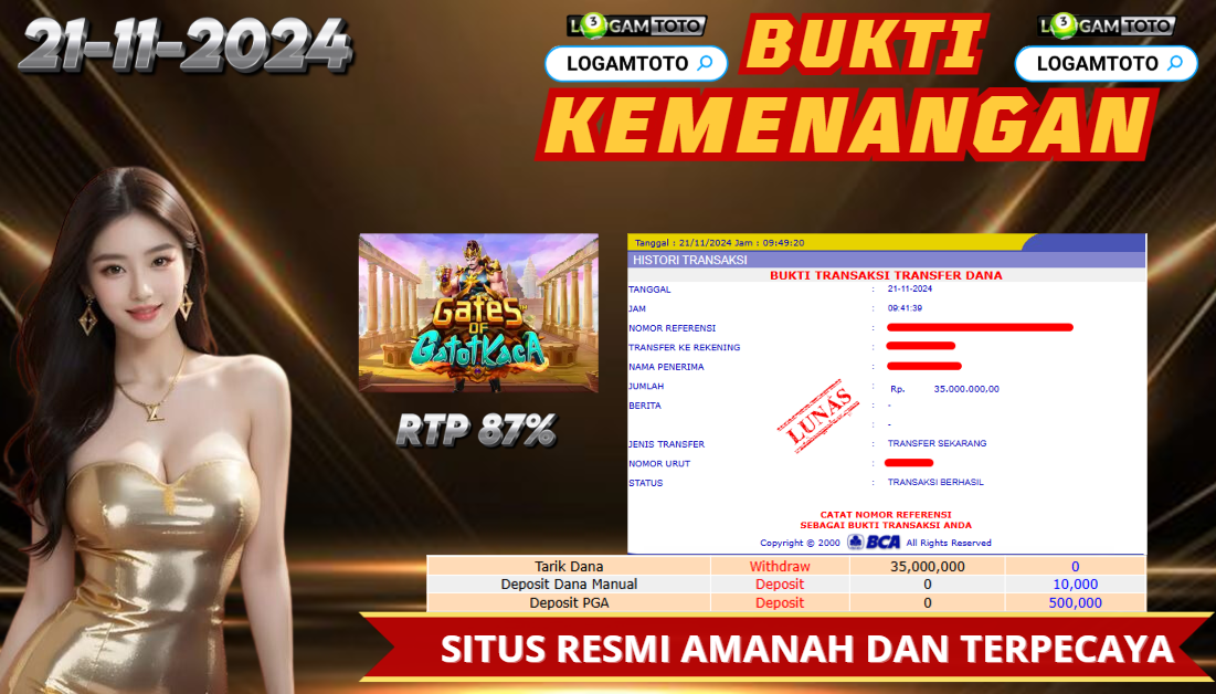 SELAMAT KEPADA MEMBER SETIA LOGAMTOTO BERHASIL JACKPOT DI PERMAINAN GATES OF GATOT KACA 1000X